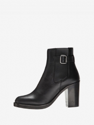 Svarta Ankelstövlar Dam Runda Tåspänne Chunky Heel Booties