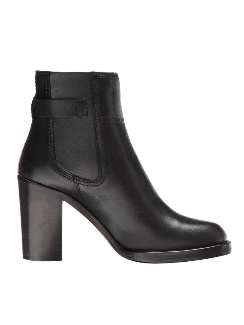 Svarta Ankelstövlar Dam Runda Tåspänne Chunky Heel Booties - Svart