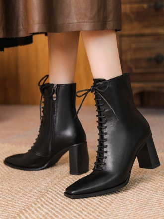 Svarta Ankelstövlar Kvinnor Square Toe Lace Up Booties