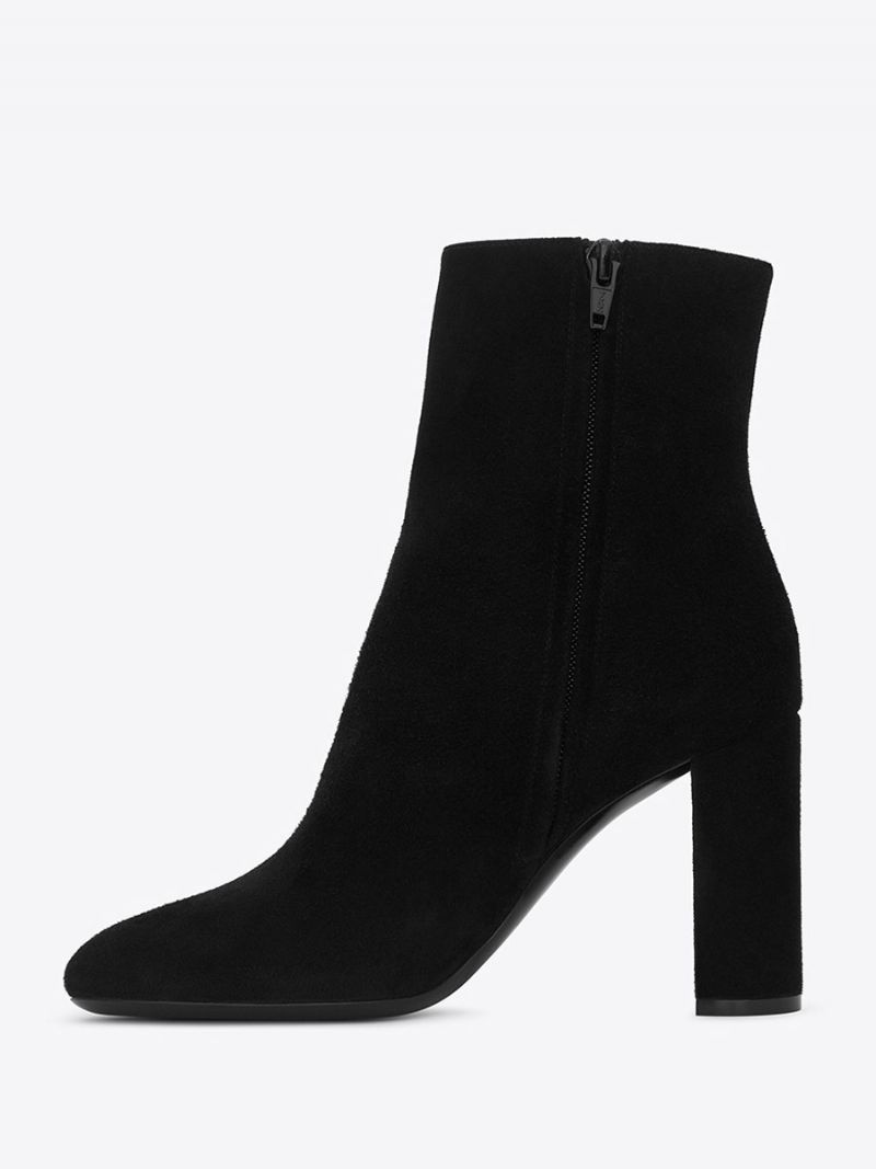 Svarta Chelsea-stövlar Kvinnor Med Spetsiga Tå Chunky Heel Booties - Svart