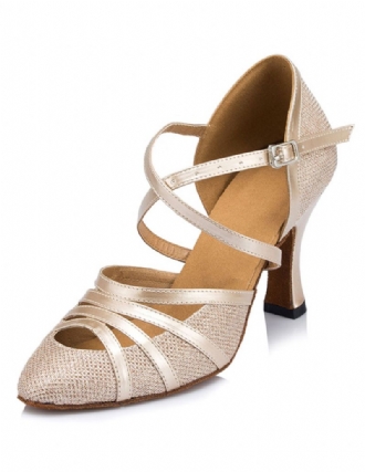 Champagne Dansskor Dam Peep Criss Cross Högklackade Ballroom Skor Latin