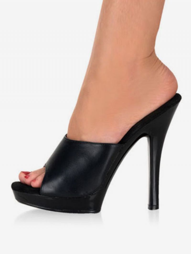 Dam Pole Dance Skor Black Peep Toe Mules