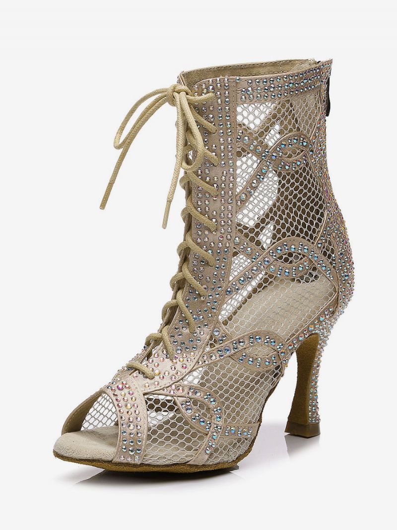 Dam Rhinestones Nets Lace Up Dance Booties