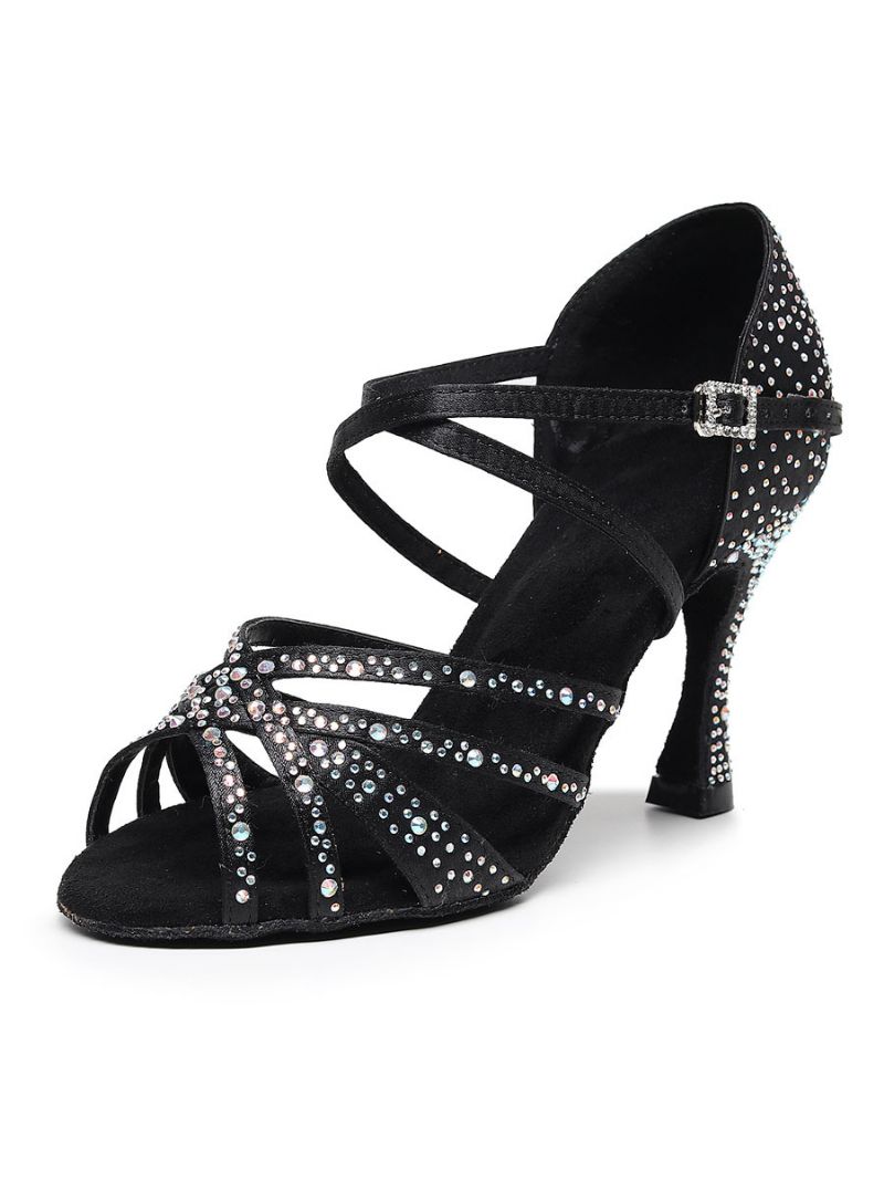 Dam Rhinestones Spool Heel Strappy Dansskor - Svart