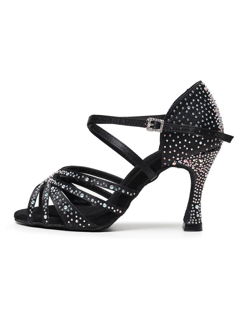 Dam Rhinestones Spool Heel Strappy Dansskor - Svart