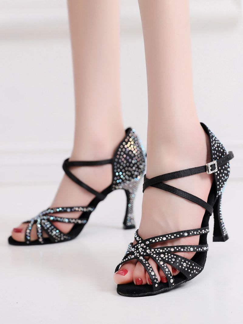 Dam Rhinestones Spool Heel Strappy Dansskor - Svart