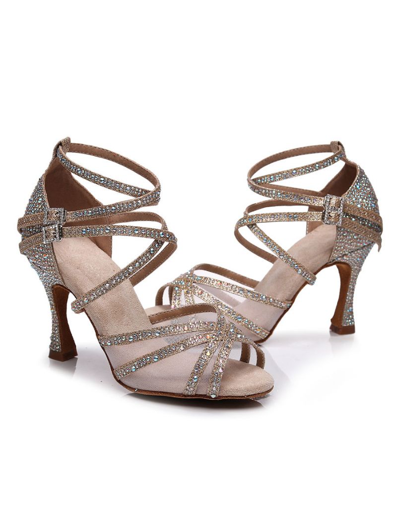 Dam Rhinestones Strappy Dance Sandaler - Guld