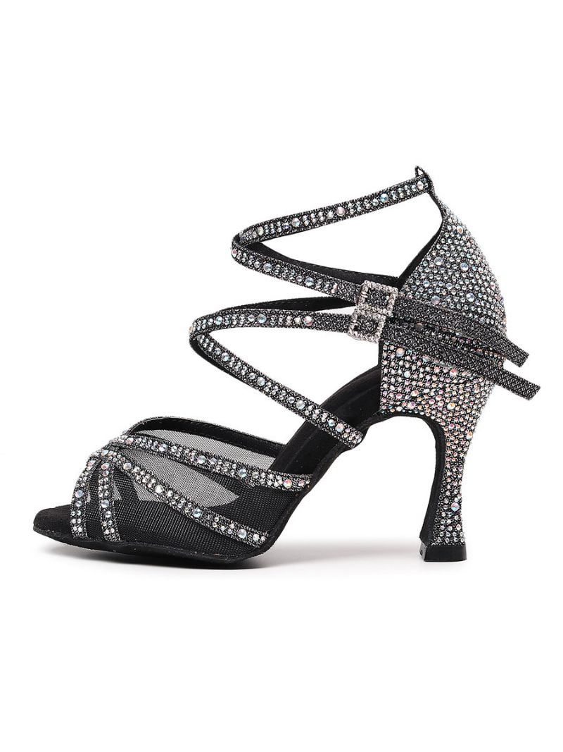 Dam Rhinestones Strappy Dance Sandaler - Svart