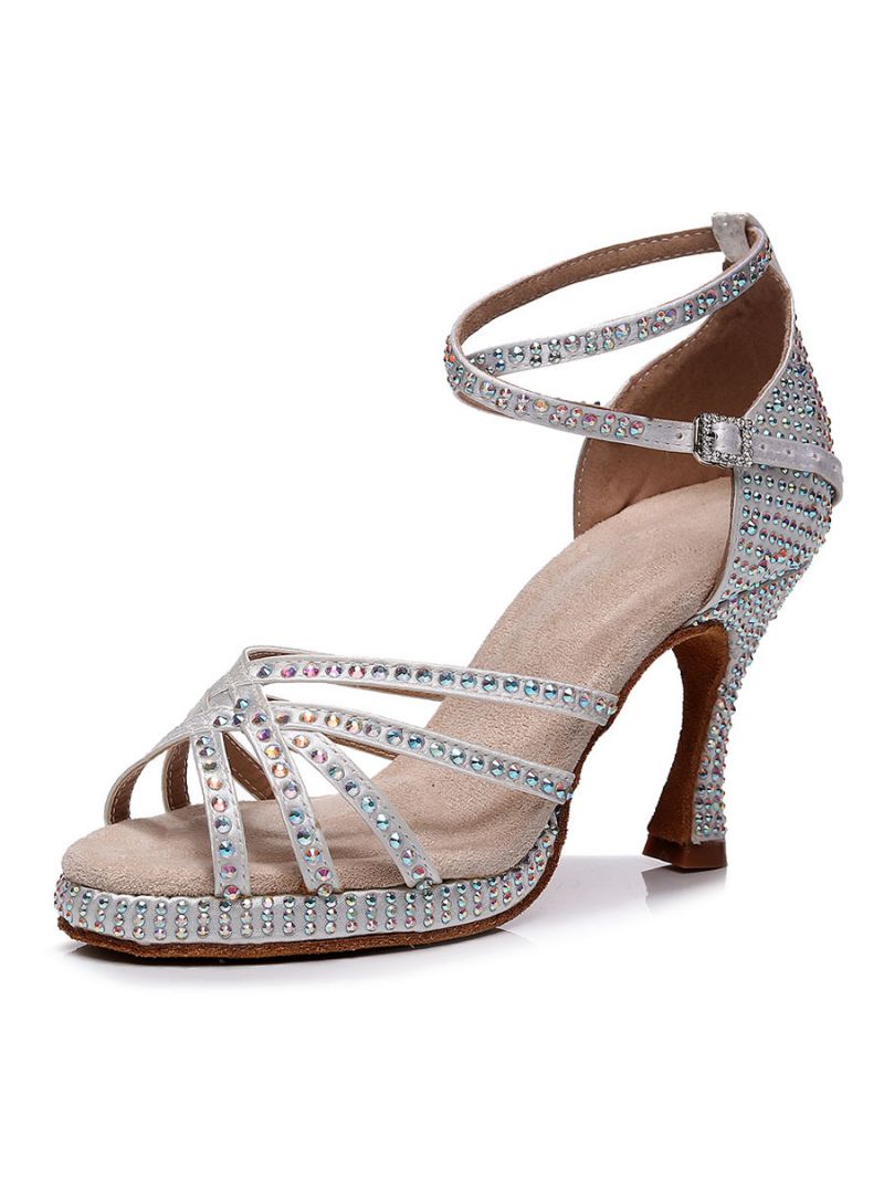 Dam Rhinestones Strappy Dansskor - Silver