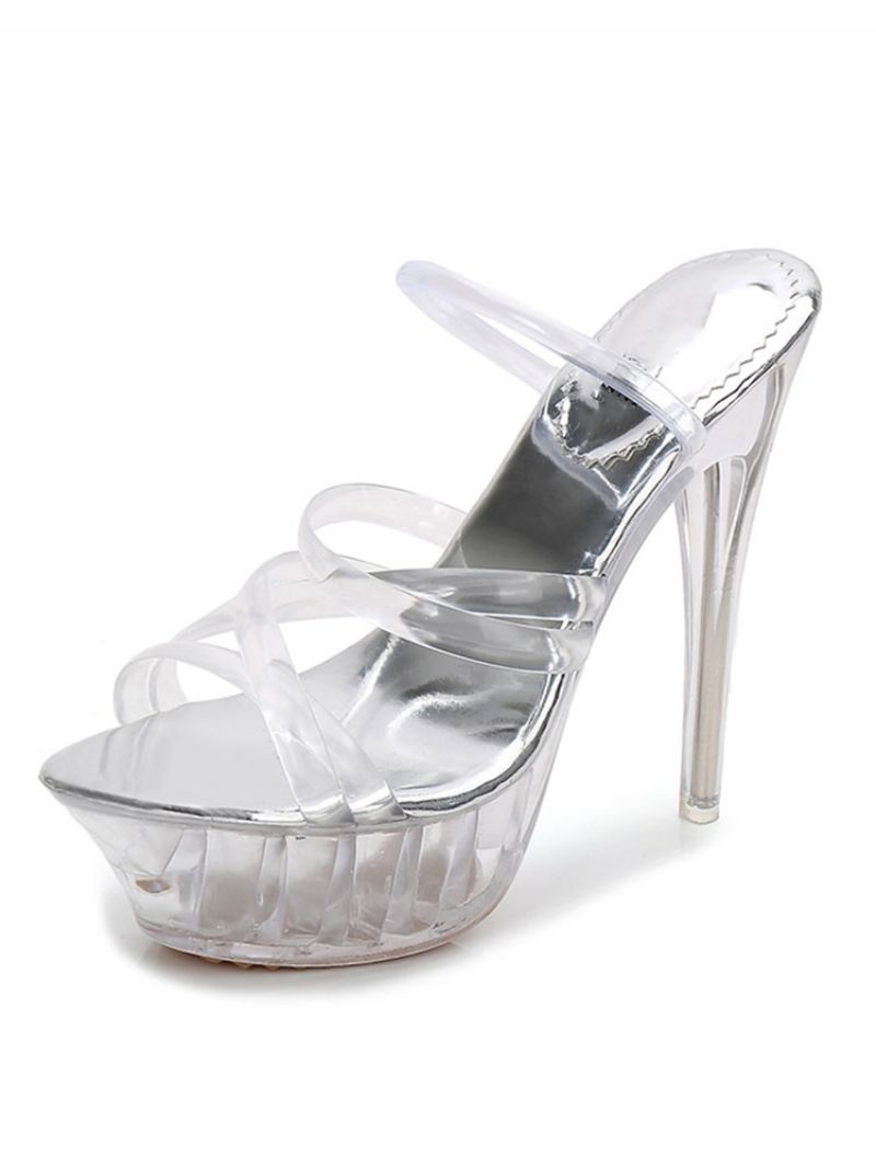 Genomskinliga Sexiga Skor Kvinnor Öppen Tå Stiletto Heel Slide Sandaler Högklackade Sandal Tofflor - Transparent