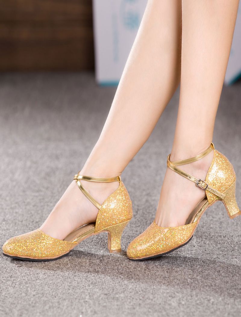 Guld Dansskor Remmar Glitter Chic Heels För Kvinnor