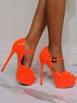 Kvinnors Högklackade Sexiga Sandaler Orange Patent Pu Övre Öppen Tå Sky High Stiletto Hees