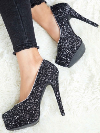 Kvinnors Sparkly Platform Pumps Black Balskor Högklackat Festskor