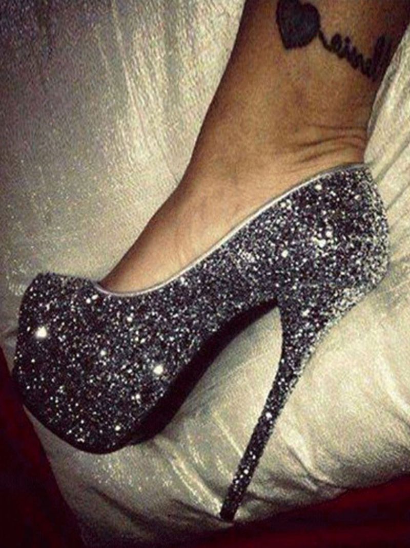 Kvinnors Sparkly Platform Pumps Black Balskor Högklackat Festskor - Svart