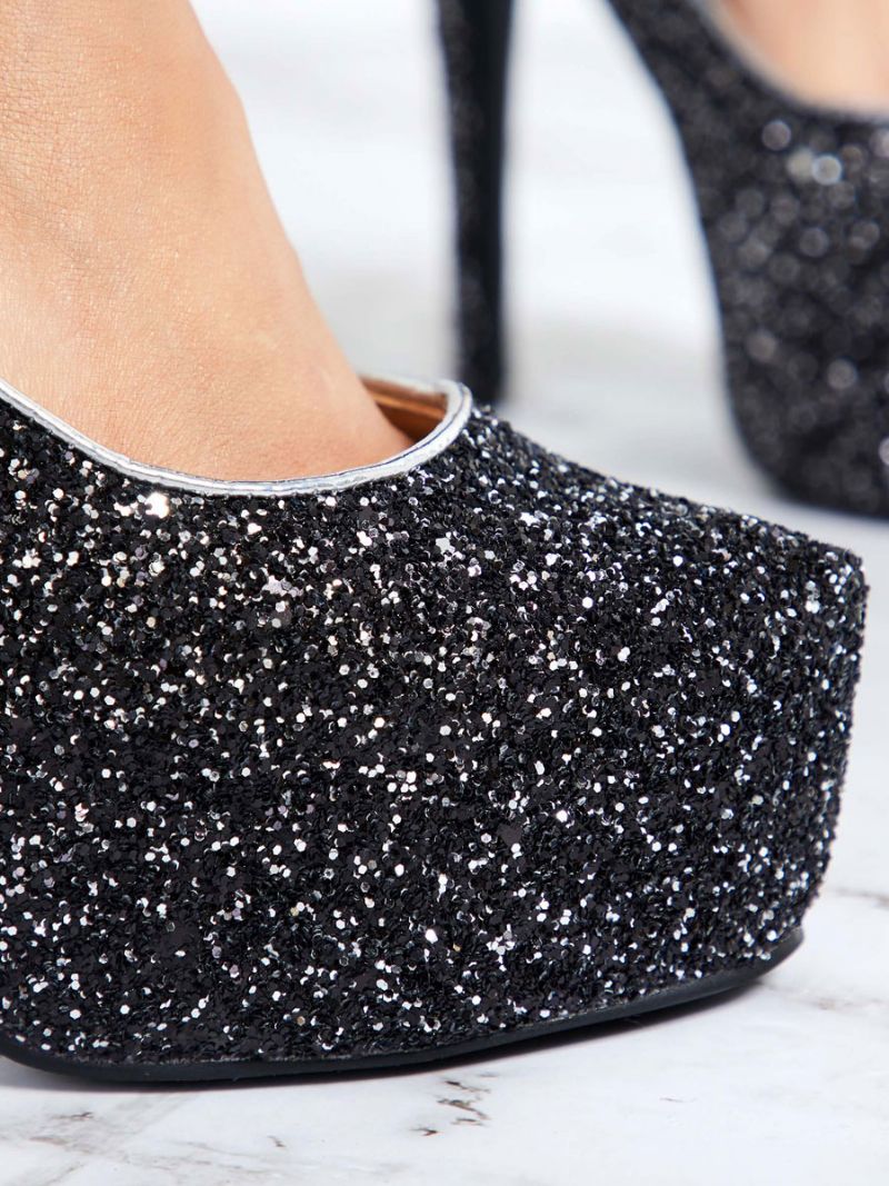 Kvinnors Sparkly Platform Pumps Black Balskor Högklackat Festskor - Svart