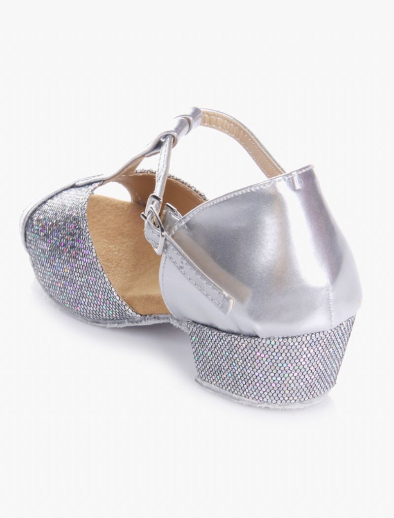 Latindansskor För Kvinnor Blond Peep Toe T-typ Dansskor Mjuk Sula Balsalskor Barn - Silver