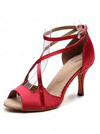 Latindansskor För Kvinnor Red Peep Toe Criss Cross Ballroom Dansskor