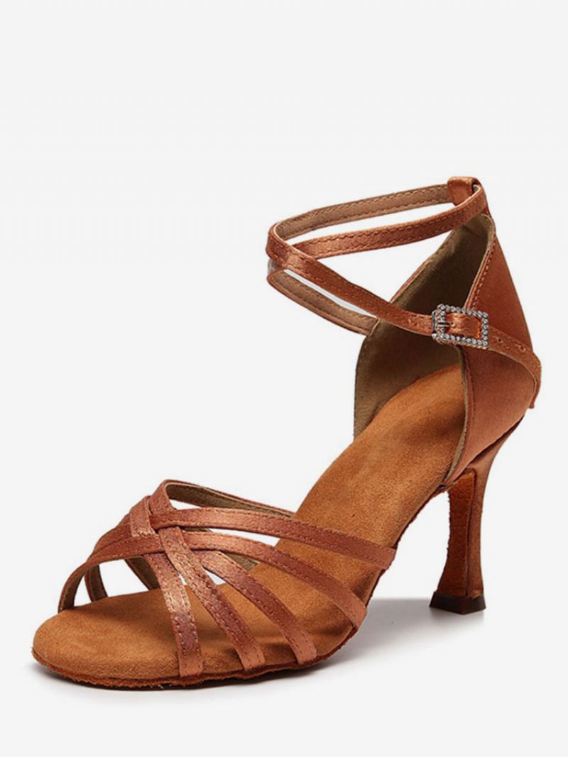 Latindansskor För Kvinnor Satin Kaffe Brun Peep Toe Stilettklack Satindans Latinskor - Kaffe Brun