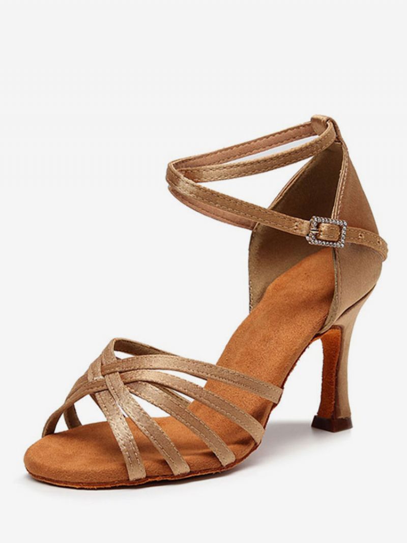 Latindansskor För Kvinnor Satin Kaffe Brun Peep Toe Stilettklack Satindans Latinskor - Kött