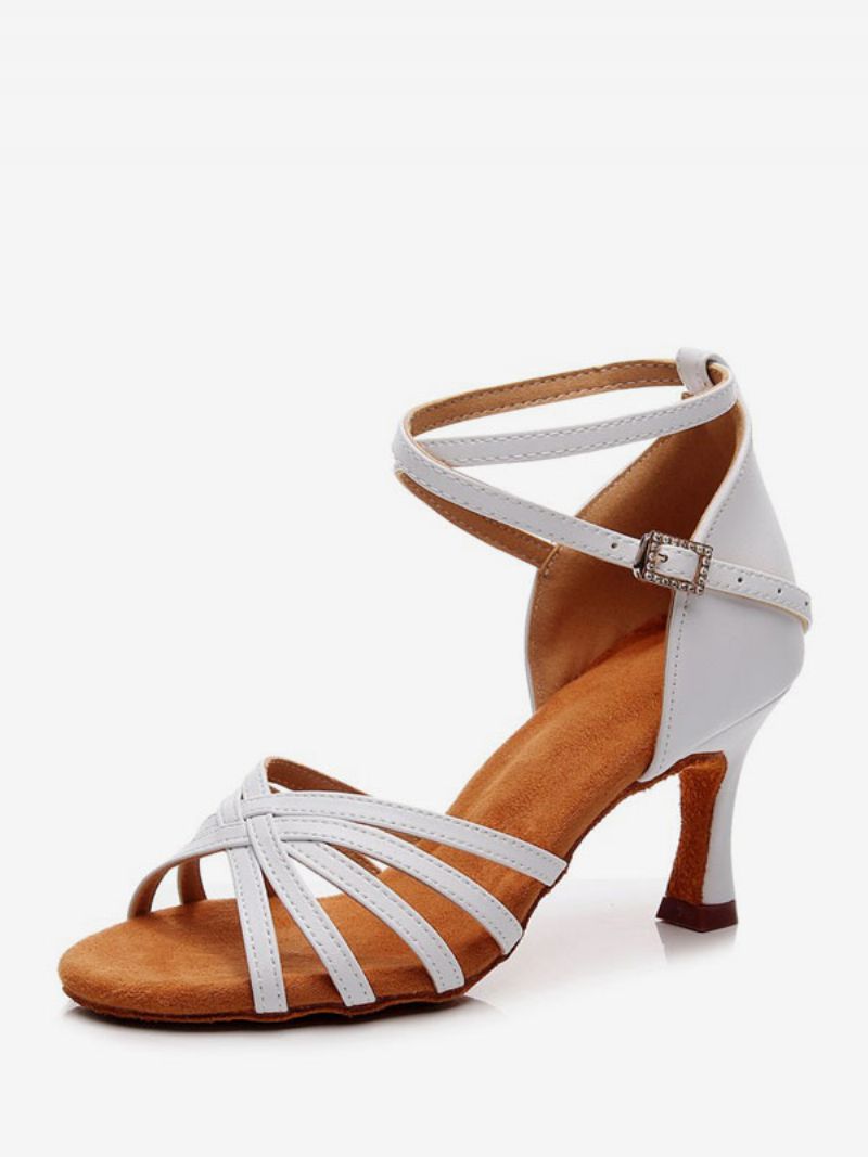 Latindansskor För Kvinnor Vita Peep Toe Ballroom Dansskor