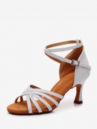 Latindansskor För Kvinnor Vita Peep Toe Ballroom Dansskor