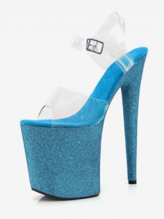 Pole Dance Skor Dam Clear Platform Exotiska Högklackade Sandaler I Aqua Glitter