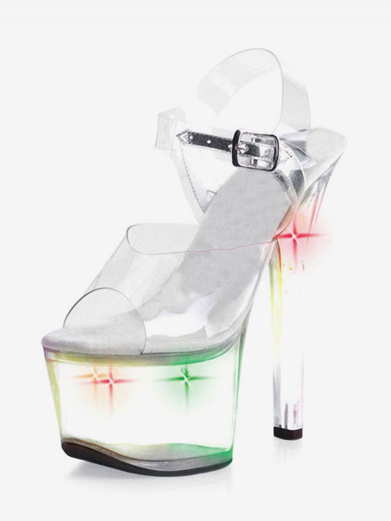 Pole Dance Skor Dam Clear Sexy Platform Stiletto Heel Sandaler Strippor Med Led-ljus