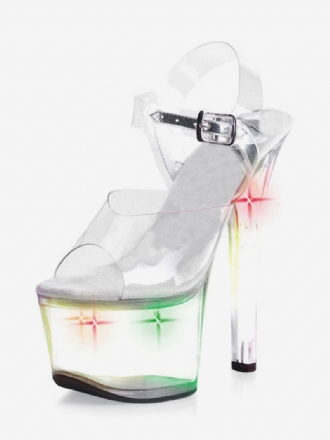 Pole Dance Skor Dam Clear Sexy Platform Stiletto Heel Sandaler Strippor Med Led-ljus