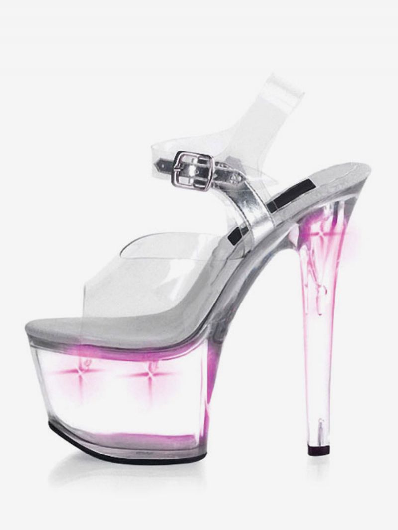 Pole Dance Skor Dam Clear Sexy Platform Stiletto Heel Sandaler Strippor Med Led-ljus - Lila