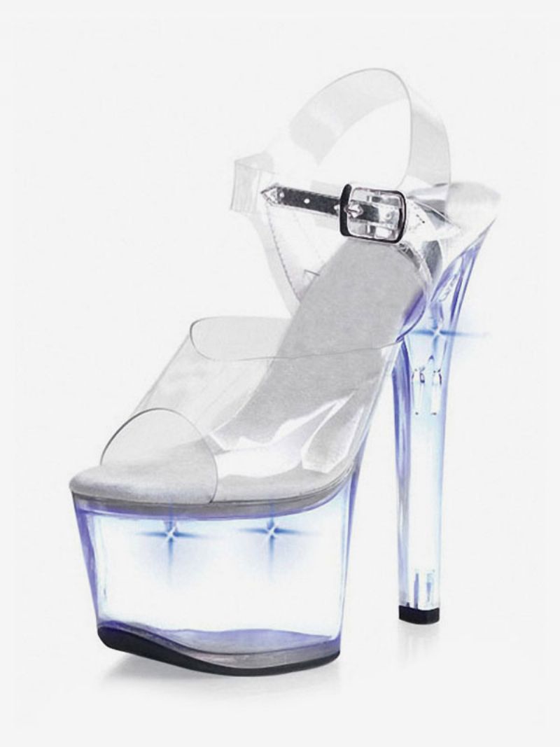 Pole Dance Skor Dam Clear Sexy Platform Stiletto Heel Sandaler Strippor Med Led-ljus - Blå