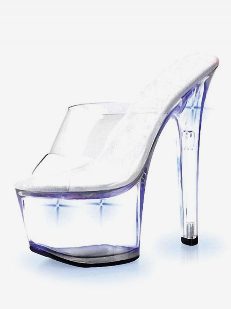 Pole Dance Skor Dam Led Clear Exotic Mule Heels - Blå