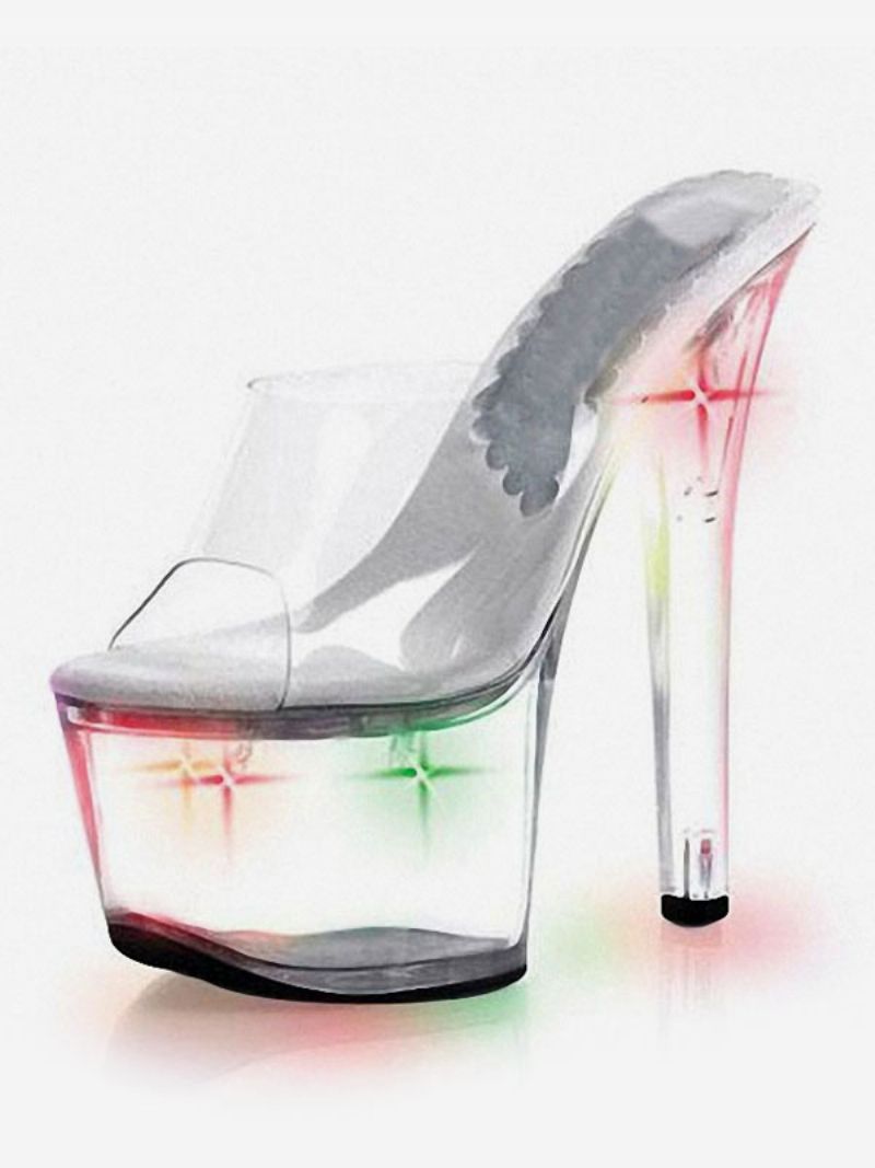 Pole Dance Skor Dam Led Clear Exotic Mule Heels - Ombre