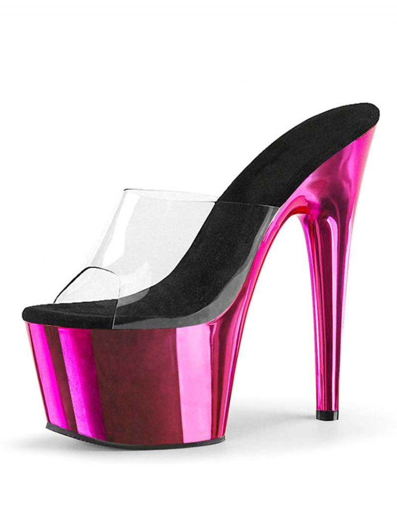 Pole Dance Skor Dam Sexiga Metallic Platform Stiletto Heel Mule Sandaler