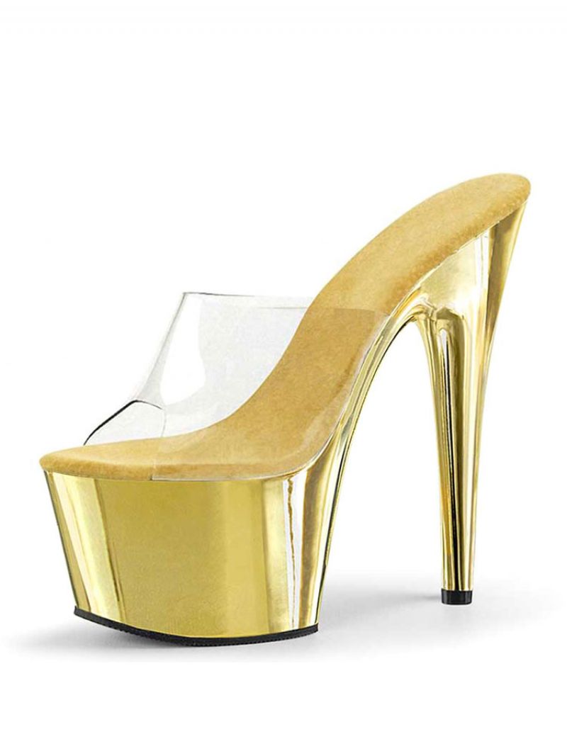 Pole Dance Skor Dam Sexiga Metallic Platform Stiletto Heel Mule Sandaler - Guld