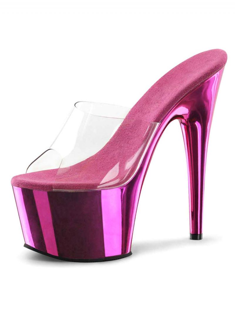 Pole Dance Skor Dam Sexiga Metallic Platform Stiletto Heel Mule Sandaler - Ros