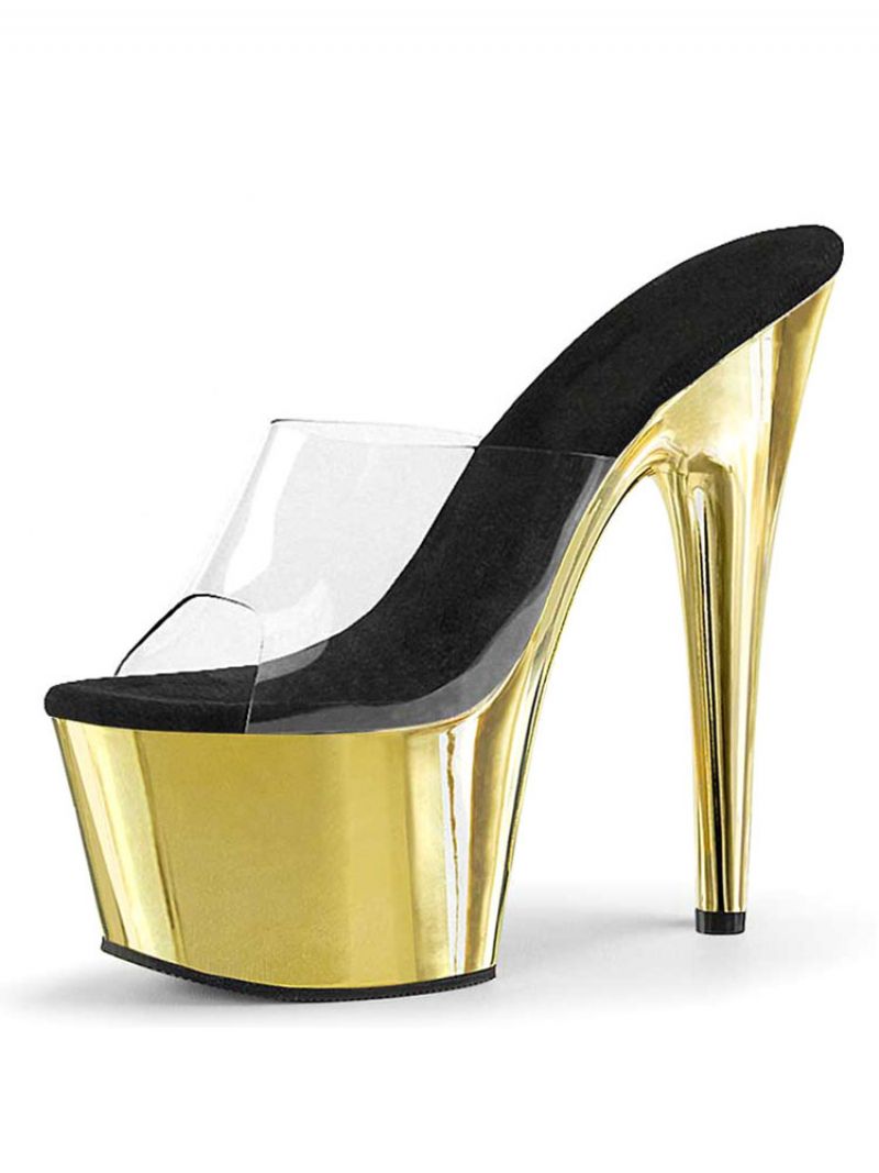 Pole Dance Skor Dam Sexiga Metallic Platform Stiletto Heel Mule Sandaler - Golden