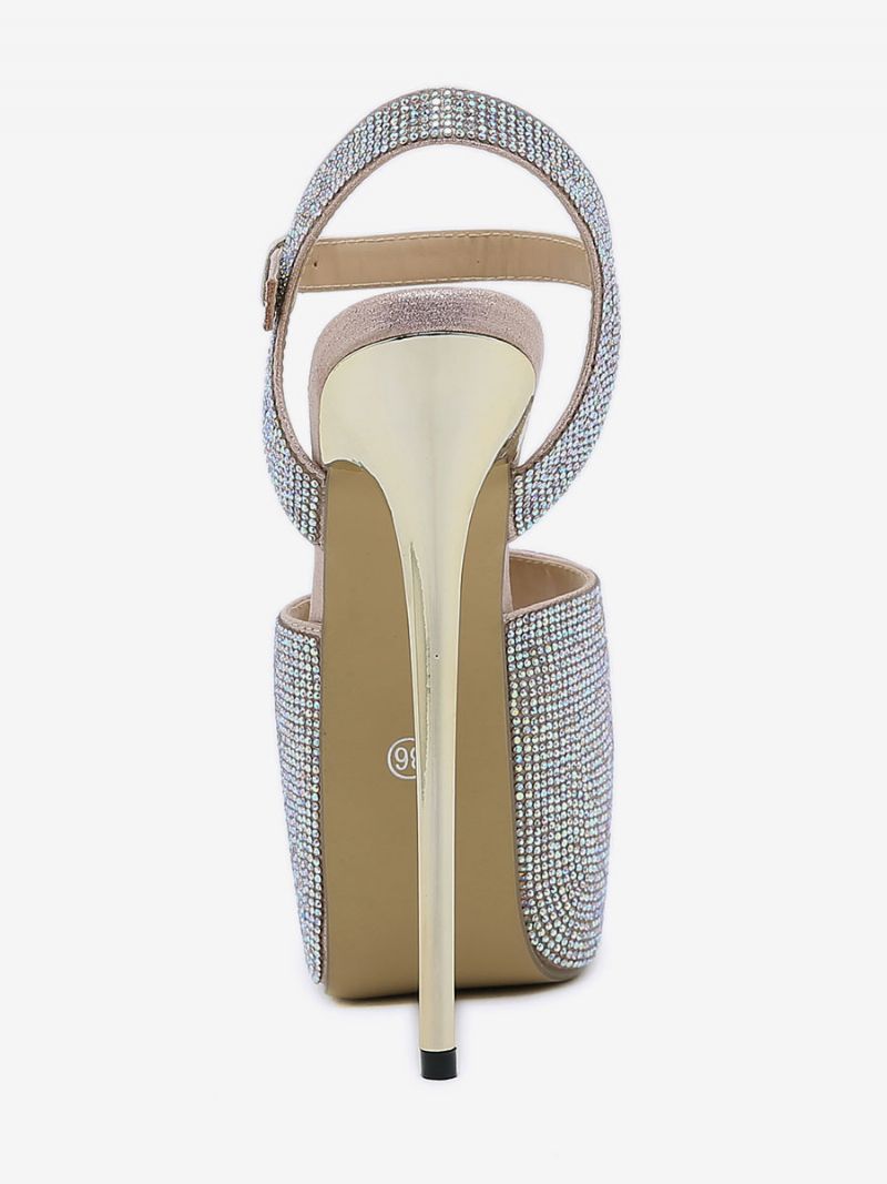 Sexiga Sandaler Med Hög Klack För Kvinnor Glitterplattform Peep Toe Rhinestones Sky High 6.3 Tum Skor - Ljusrosa