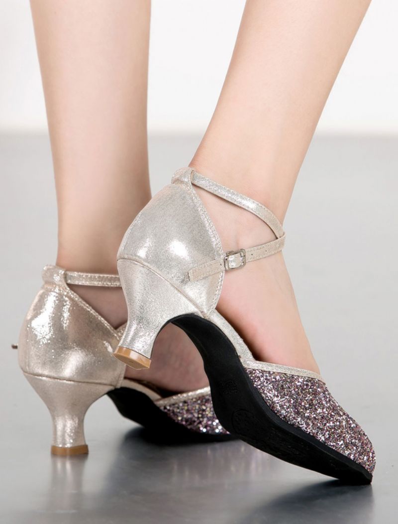 Silver Dansskor Dam Glitter Rund Toe Criss Cross Latin Ballroom Skor - Champagne