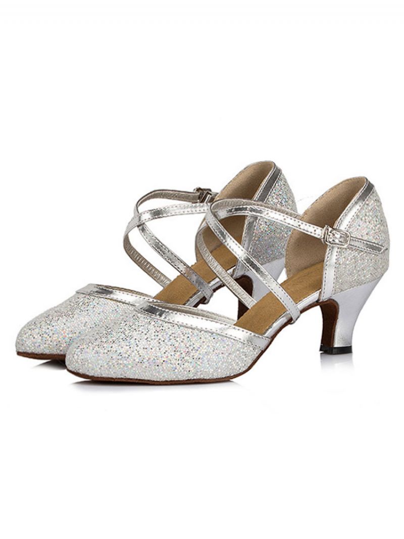 Silver Dansskor Glitter Spetsad Tå Criss Cross Latin Dam Salsa - Silver