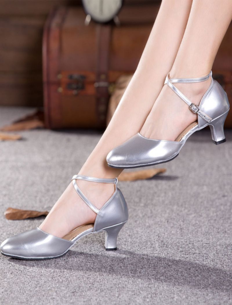 Svarta Dansskor Dam Rund Toe Criss Cross Tango Latindansskor - Silver