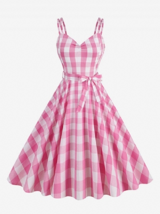 Barbie Gingham Klänning För Kvinnor 1950-tal Audrey Hepburn Ärmlös Vintageklänning