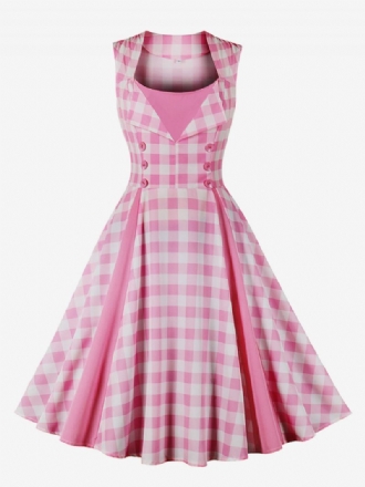 Dam Barbie Rosa Gingham Vintage Klänning 1950-tal Audrey Hepburn Swing Dress