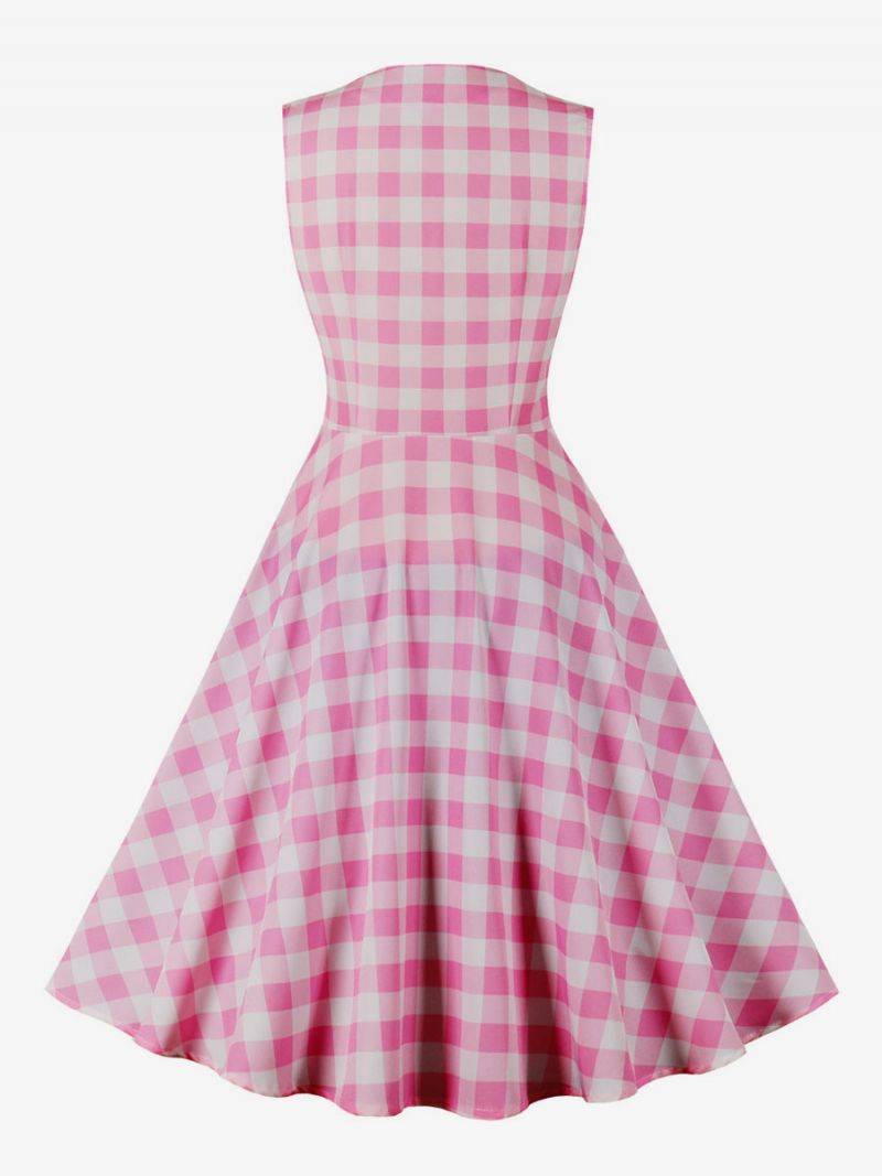 Dam Barbie Rosa Gingham Vintage Klänning 1950-tal Audrey Hepburn Swing Dress - Rosa