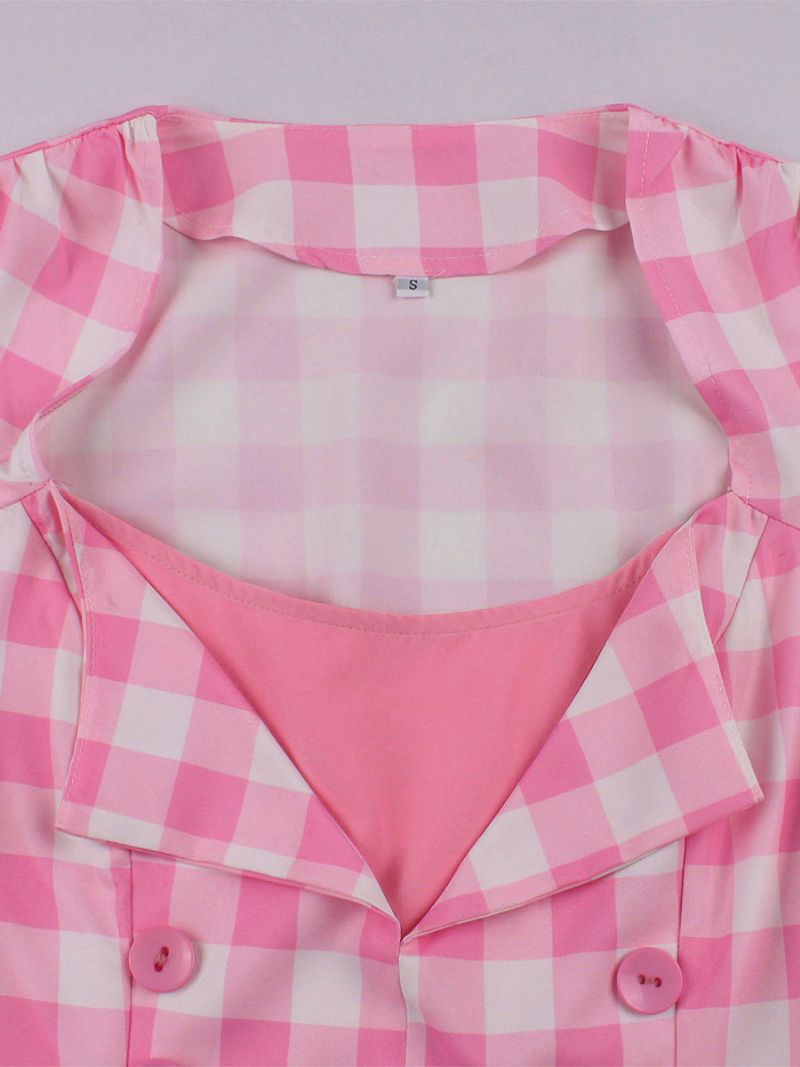 Dam Barbie Rosa Gingham Vintage Klänning 1950-tal Audrey Hepburn Swing Dress - Rosa