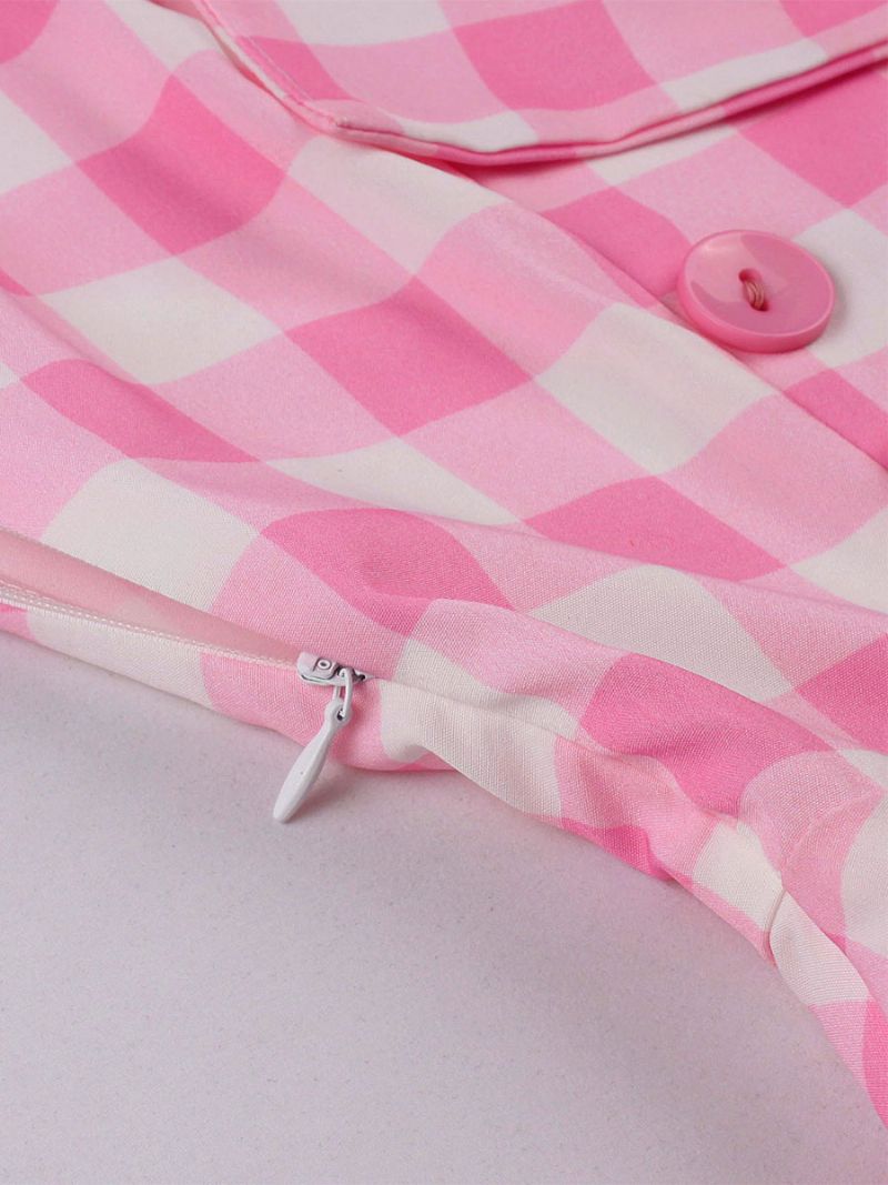 Dam Barbie Rosa Gingham Vintage Klänning 1950-tal Audrey Hepburn Swing Dress - Rosa