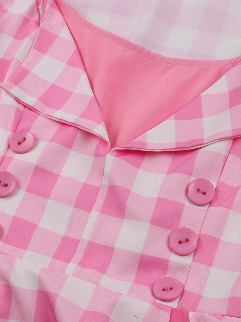 Dam Barbie Rosa Gingham Vintage Klänning 1950-tal Audrey Hepburn Swing Dress - Rosa