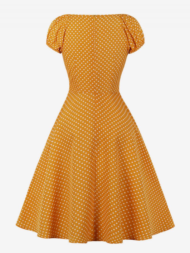 Damer 1950-tal Audrey Hepburn-stil Retroklänning Med V-ringad Knuten Kort Ärm Polka Dot Midi Swing-klänning - Orange