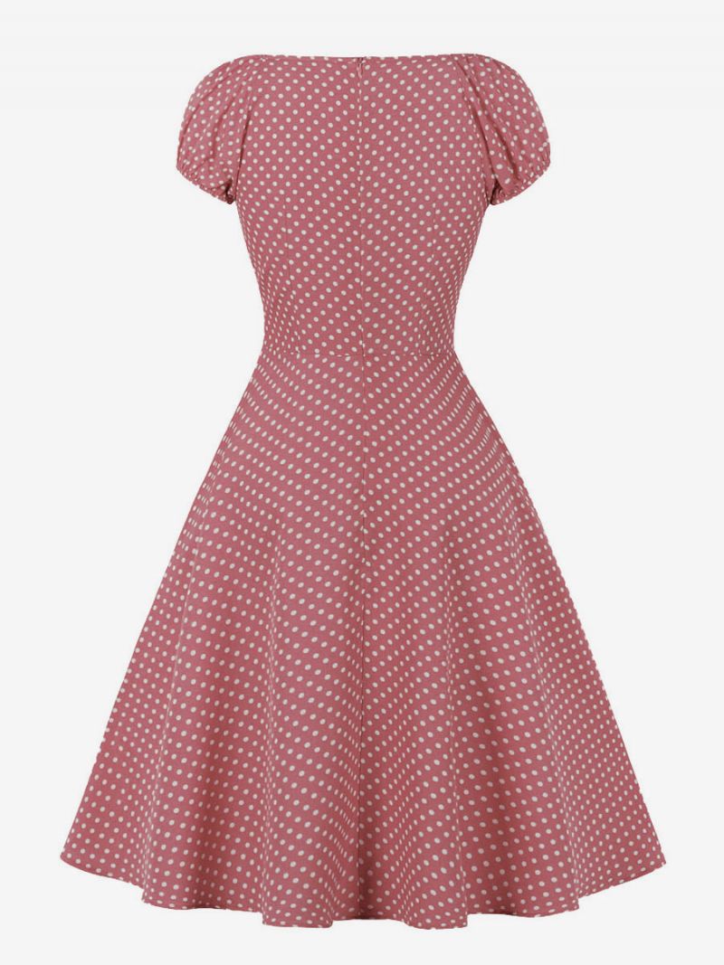 Damer 1950-tal Audrey Hepburn-stil Retroklänning Med V-ringad Knuten Kort Ärm Polka Dot Midi Swing-klänning - Rosa