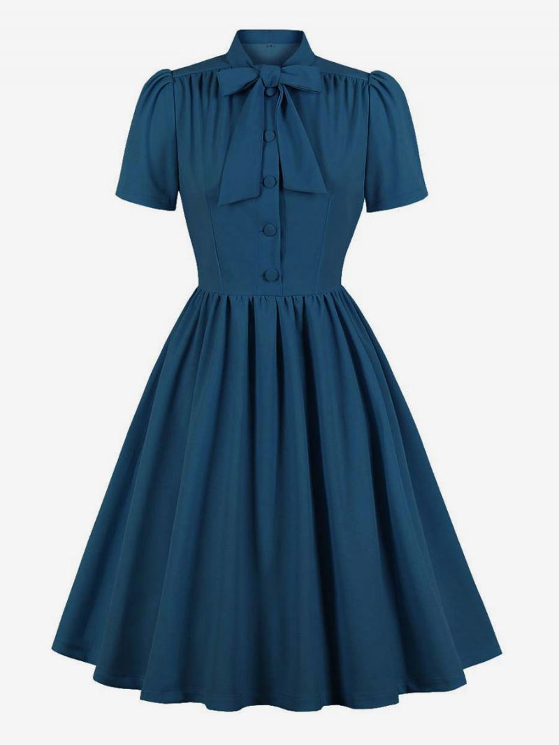 Retro Klänning 1950-tal Audrey Hepburn Stil Marinblå Dam Kortärmad Swing Dress