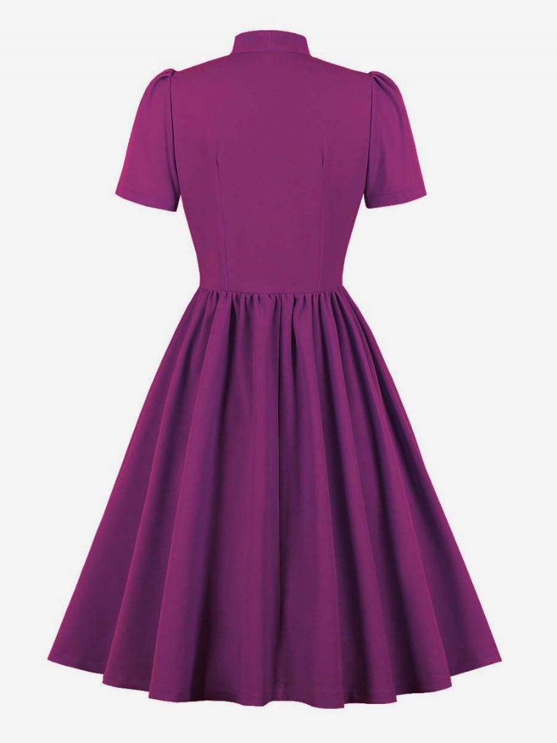 Retro Klänning 1950-tal Audrey Hepburn Stil Marinblå Dam Kortärmad Swing Dress - Lila